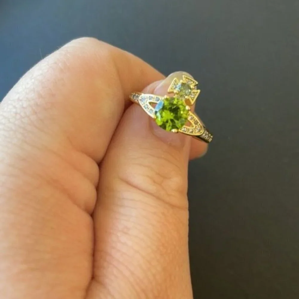 Vivienne Westwood ISMENE Ring Green Crystal Orb Gold Tone Size M Rare - Picture 6 of 6